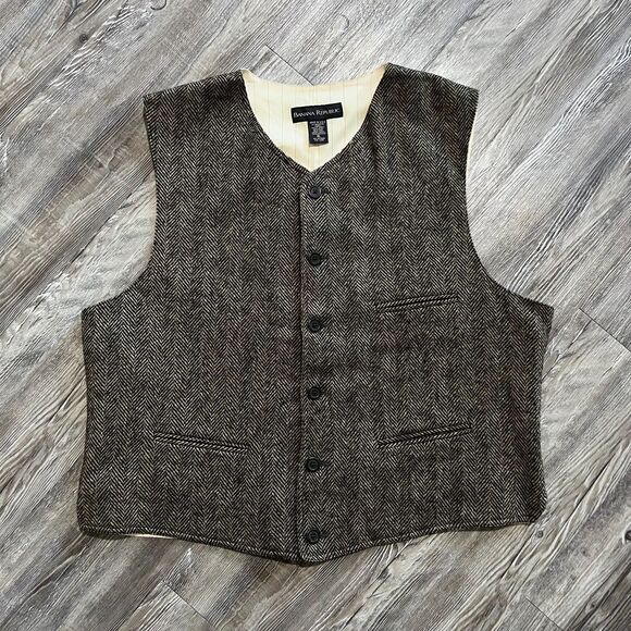 Banana Republic Wool Herringbone Vest Made in USA XL - Picture 1 of 9